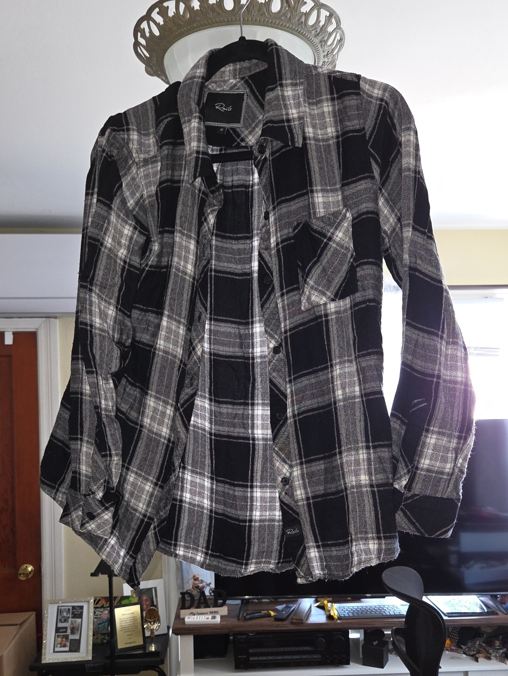 USED Rails Hunter Flannel Shirt Women’s M Plaid Black White Button Up